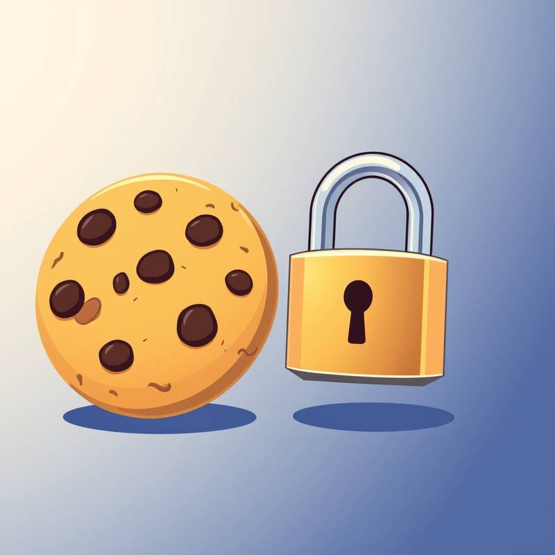 Illustration af en cookie ved siden af en hængelås, der symboliserer datasikkerhed og cookiepolitik.